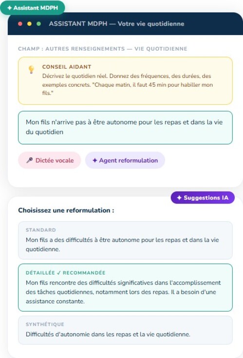 Capture d'écran de l'Assistant MDPH